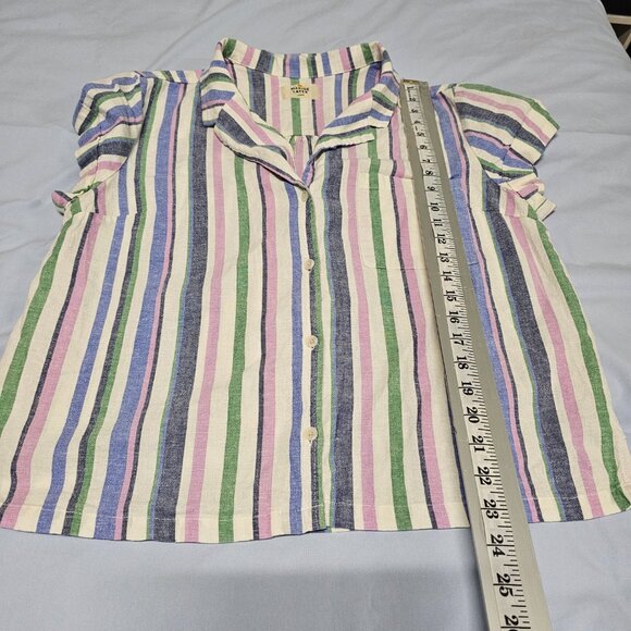 Marine Layer Lucy Resort Striped Top Blouse Shirt Women Size L Multicolor Hemp 3 - Picture 8 of 11